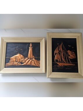 Vintage Copper On Black Nautical Wall Art Set